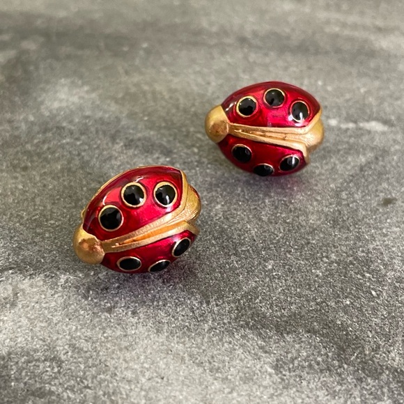 Avon Jewelry - Vintage Avon Red Gold Ladybug Earrings